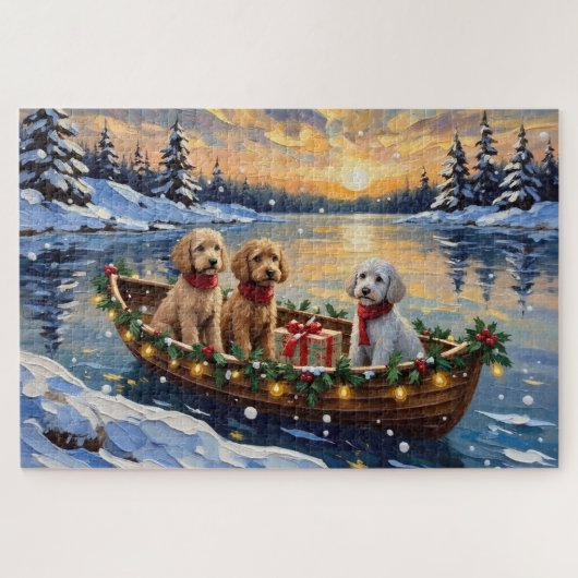 Poodle Kerstboot Vakantie Legpuzzel (Horizontaal)