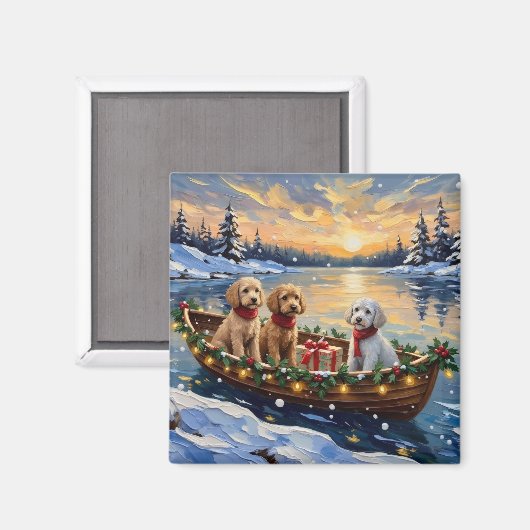 Poodle Kerstboot Vakantie Magneet (Voorkant / Achterkant)