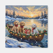 Poodle Kerstboot Vakantie Magneet (Voorkant)
