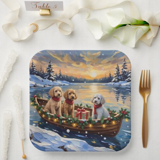 Poodle Kerstboot Vakantie Papieren Bordje (Huwelijk)