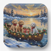 Poodle Kerstboot Vakantie Papieren Bordje (Voorkant)