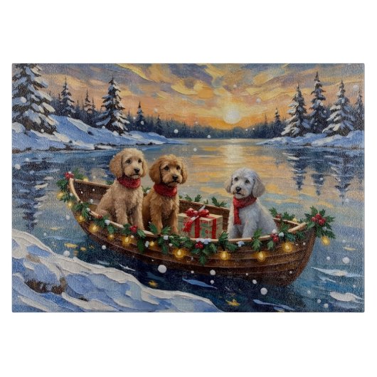 Poodle Kerstboot Vakantie Snijplank (Voorkant)