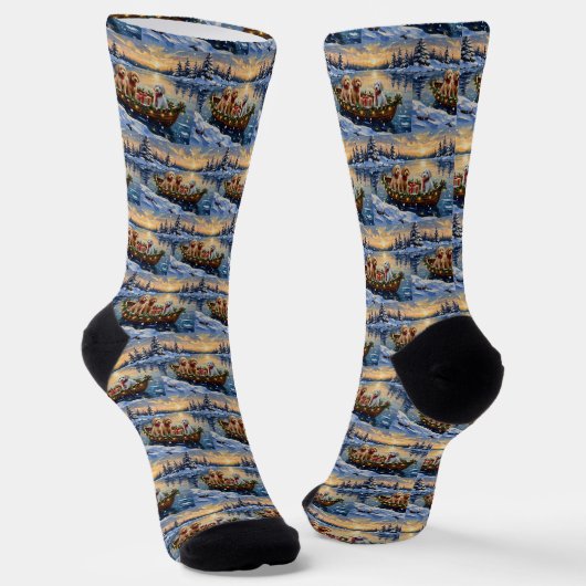 Poodle Kerstboot Vakantie Sokken (Gebogen)