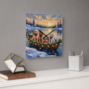 Poodle Kerstboot Vakantie Vierkante Klok