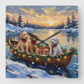 Poodle Kerstboot Vakantie Vierkante Klok (Voorkant)