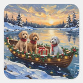 Poodle Kerstboot Vakantie Vierkante Sticker (Voorkant)