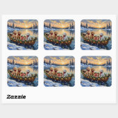 Poodle Kerstboot Vakantie Vierkante Sticker (Vel)