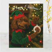Poodle kerstkaart kaart (Gele Bloem)