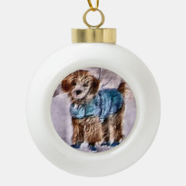 Poodle-kerstkunst Keramische Bal Ornament