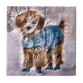 Poodle-kerstkunst Tegeltje (Voorkant)