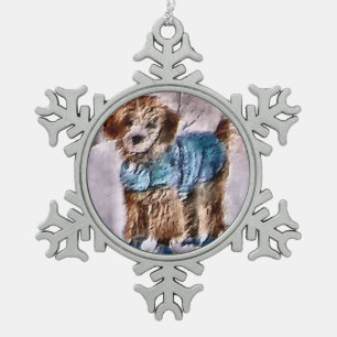 Poodle-kerstkunst Tin Sneeuwvlok Ornament
