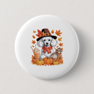 Poodle Kerstmis Drinkt Koffie Herfst Bladeren Pomp Ronde Button 5,7 Cm
