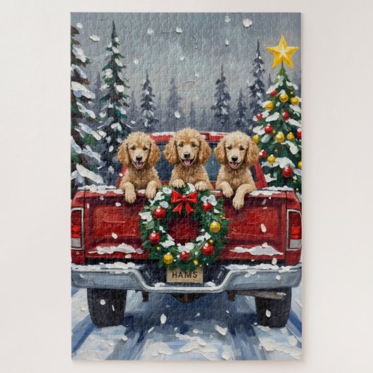 Poodle Kerstmis Rode Truck Vakantie Legpuzzel (Verticaal)