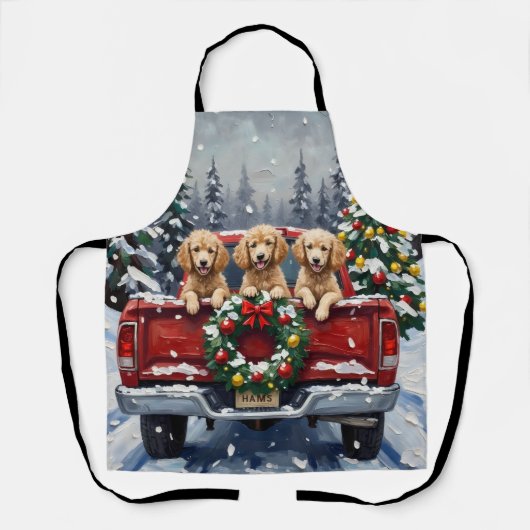 Poodle Kerstmis Rode Truck Vakantie Schort (Voorkant)