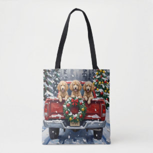 Poodle Kerstmis Rode Truck Vakantie Tote Bag
