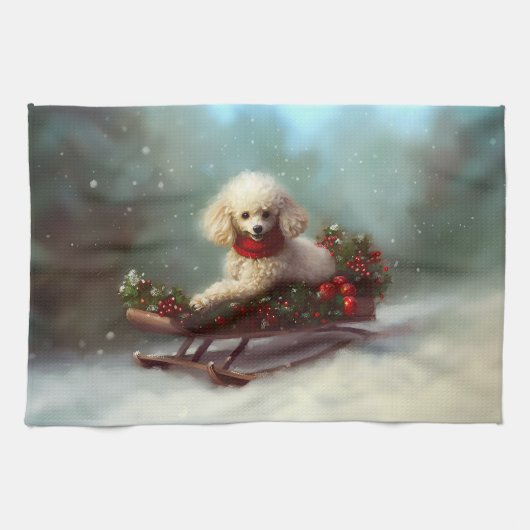 Poodle Kerstmis sneeuw winter Theedoek (Horizontaal)