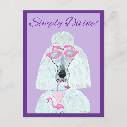 Poodle met een Roze Flamingo Drank Briefkaart (Voorkant)