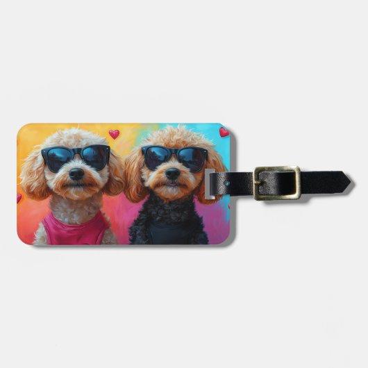 Poodle Met Hartrozen Valentijnsdag Bagagelabel (Voorkant horizontaal)