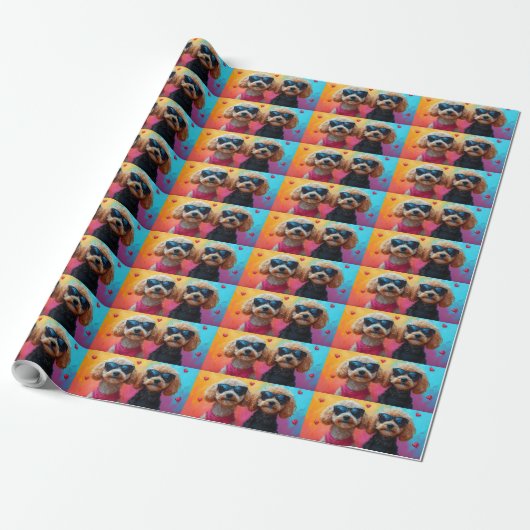Poodle met hartrozen Valentijnsdag Cadeaupapier (Uitgerold)