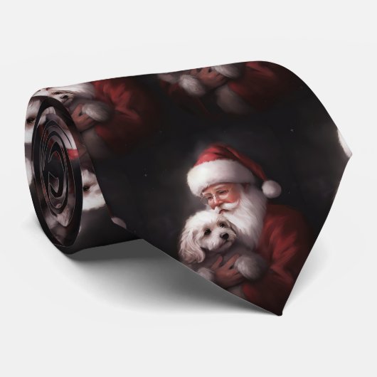 Poodle met kerstman Festieve Kerst Stropdas (Opgerold)