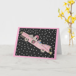 Poodle met Kerstmis in een roze cabriolet Kaart