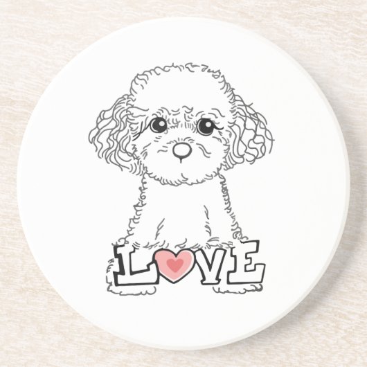 Poodle met Liefde Zandsteen Onderzetter (Voorkant)