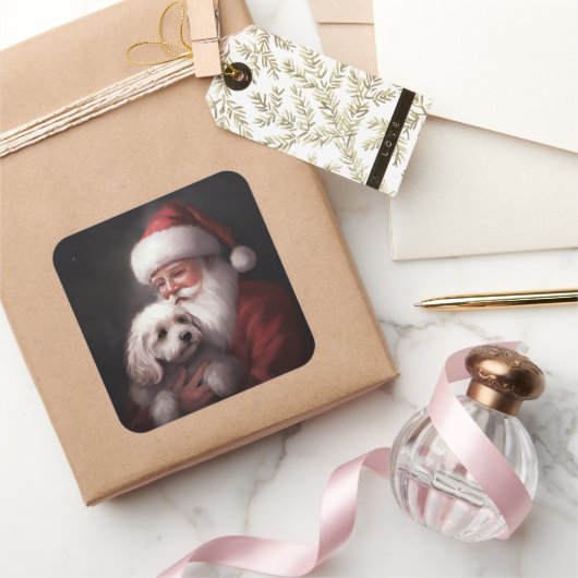 Poodle Met Sinterklaas Festieve Kerst  Vierkante Sticker (Geschenken)