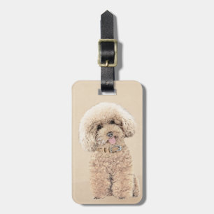 Poodle Miniature Speelgoed Abriot Cream Brown Dog Bagagelabel