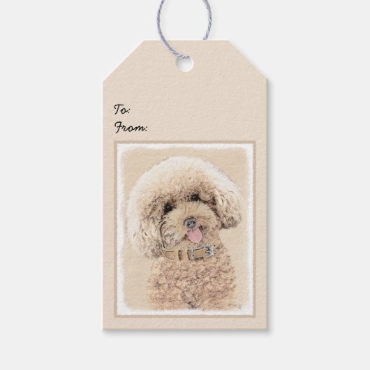 Poodle Miniature Speelgoed Abriot Cream Brown Dog  Cadeaulabel (Voorkant)