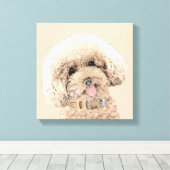 Poodle Miniature Speelgoed Abriot Cream Brown Dog  Canvas Afdruk (Insitu (Houten vloer))