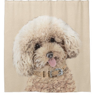 Poodle Miniature Speelgoed Abriot Cream Brown Dog Douchegordijn