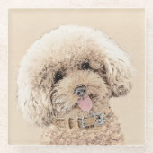 Poodle Miniature Speelgoed Abriot Cream Brown Dog  Glazen Onderzetter (Voorkant)