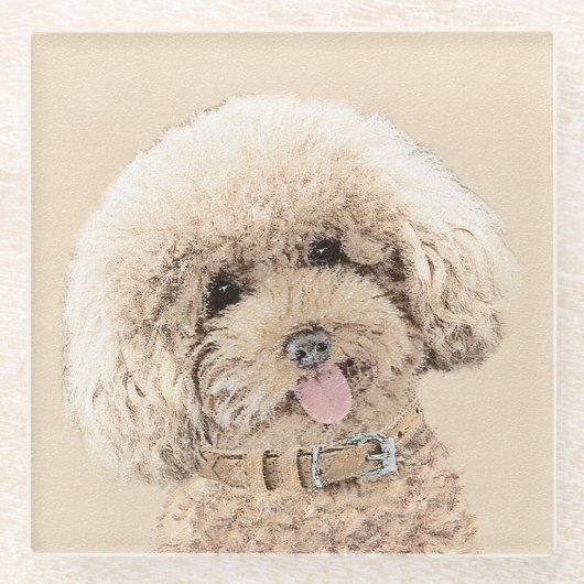 Poodle Miniature Speelgoed Abriot Cream Brown Dog  Glazen Onderzetter (Voorkant)