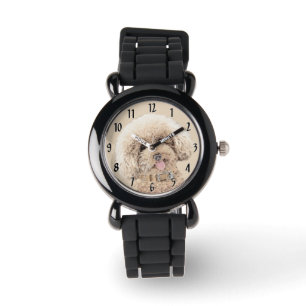 Poodle Miniature Speelgoed Abriot Cream Brown Dog Horloge