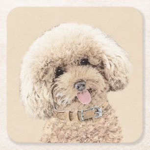 Poodle Miniature Speelgoed Abriot Cream Brown Dog  Kartonnen Onderzetters