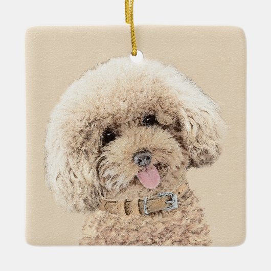 Poodle Miniature Speelgoed Abriot Cream Brown Dog  Keramisch Ornament (Voorkant)