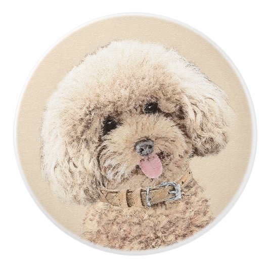 Poodle Miniature Speelgoed Abriot Cream Brown Dog  Keramische Knop (Voorkant)