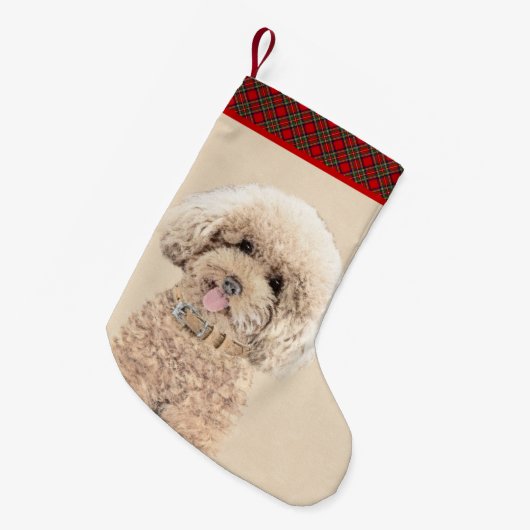 Poodle Miniature Speelgoed Abriot Cream Brown Dog  Kleine Kerstsok (Voorkant (Hangend))