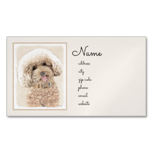 Poodle Miniature Speelgoed Abriot Cream Brown Dog  Magnetisch Visitekaartje