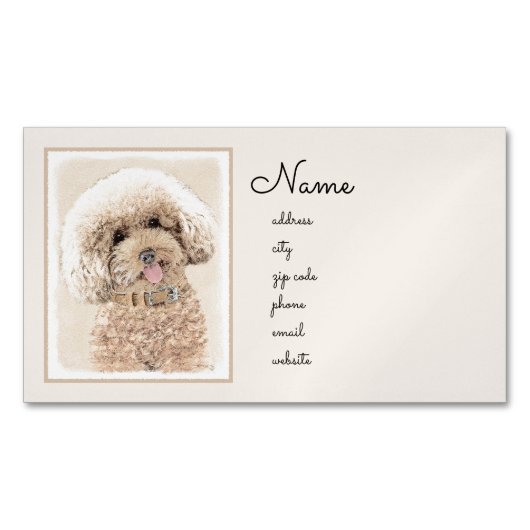 Poodle Miniature Speelgoed Abriot Cream Brown Dog  Magnetisch Visitekaartje (Voorkant)