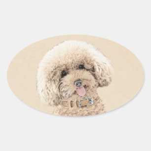 Poodle Miniature Speelgoed Abriot Cream Brown Dog  Ovale Sticker