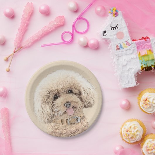 Poodle Miniature Speelgoed Abriot Cream Brown Dog  Papieren Bordje (Feest)