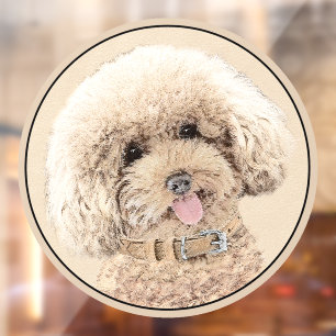 Poodle Miniature Speelgoed Abriot Cream Brown Dog Raamsticker