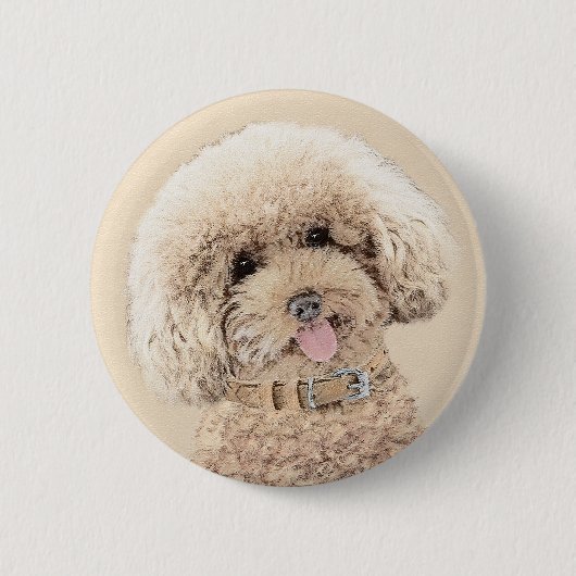 Poodle Miniature Speelgoed Abriot Cream Brown Dog  Ronde Button 5,7 Cm (Voorkant)