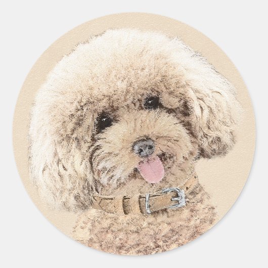 Poodle Miniature Speelgoed Abriot Cream Brown Dog  Ronde Sticker (Voorkant)