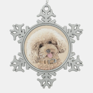 Poodle Miniature Speelgoed Abriot Cream Brown Dog  Tin Sneeuwvlok Ornament