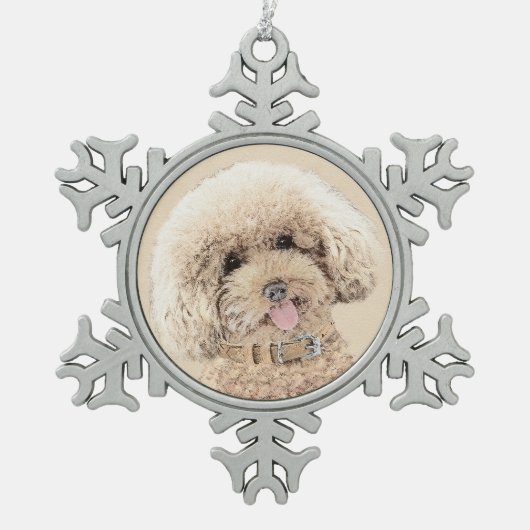 Poodle Miniature Speelgoed Abriot Cream Brown Dog Tin Sneeuwvlok Ornament (Voorkant)