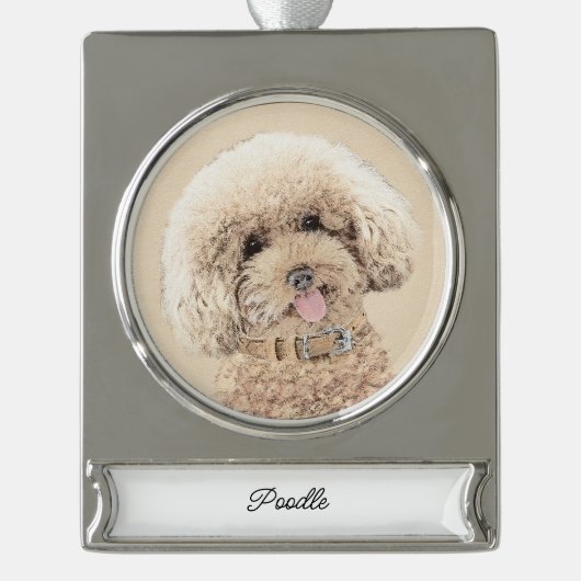Poodle Miniature Speelgoed Abriot Cream Brown Dog  Verzilverd Banner Ornament (Voorkant)