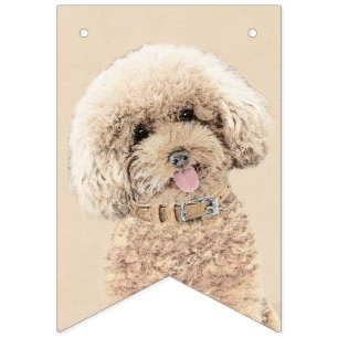 Poodle Miniature Speelgoed Abriot Cream Brown Dog Vlaggetjes