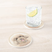 Poodle Miniature Speelgoed Abriot Cream Brown Dog Zandsteen Onderzetter (Zijkant)